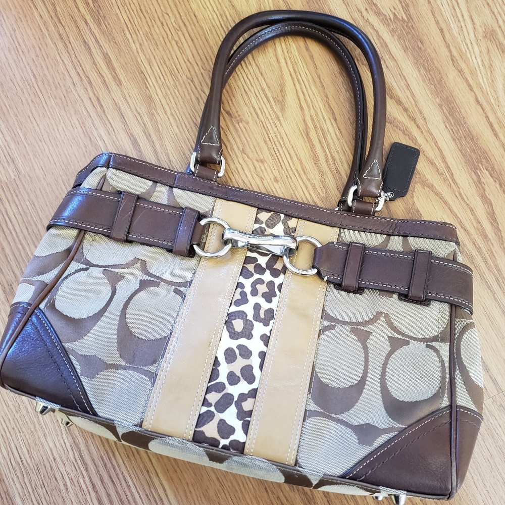 COACH Signature C Tan Leopard Strip Brown Canvas